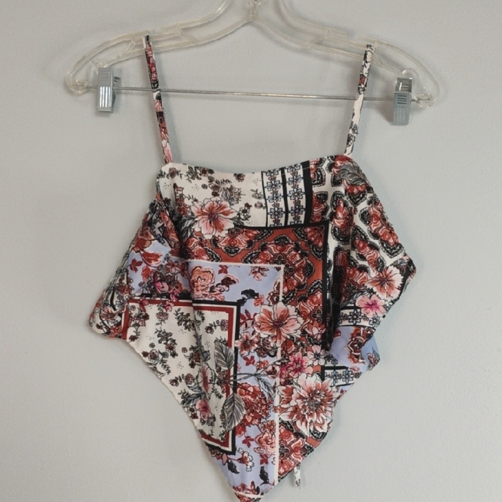 Rue21 Brown Black Multicolor Asymmetrical Cropped Top Size S Summer Boho Festive